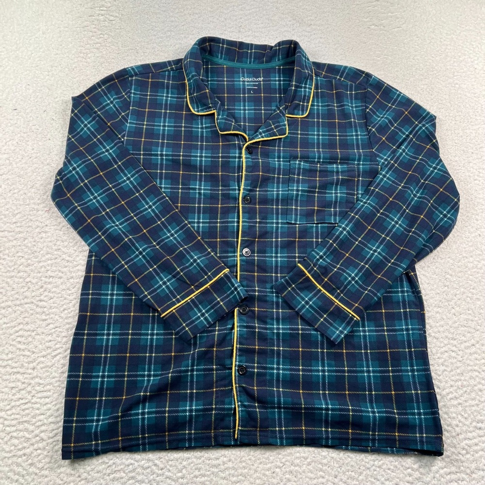Cuddl Duds Pajama Top Womens Large Button Front Flannel Plaid Fleece Winter Cozy